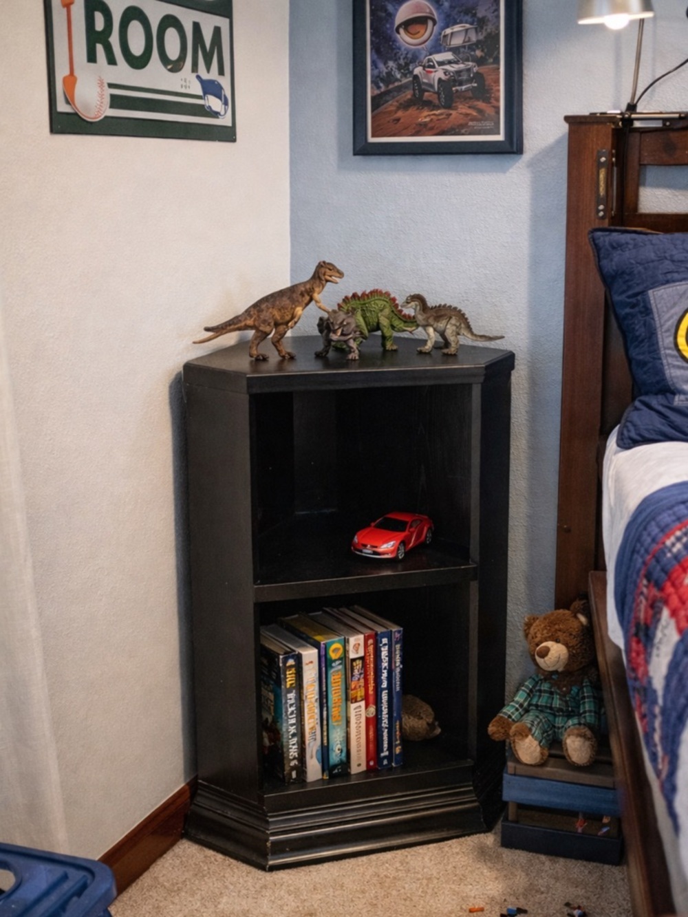 Large Vintage Wooden Corner Wall or Stand-Alone Shelf